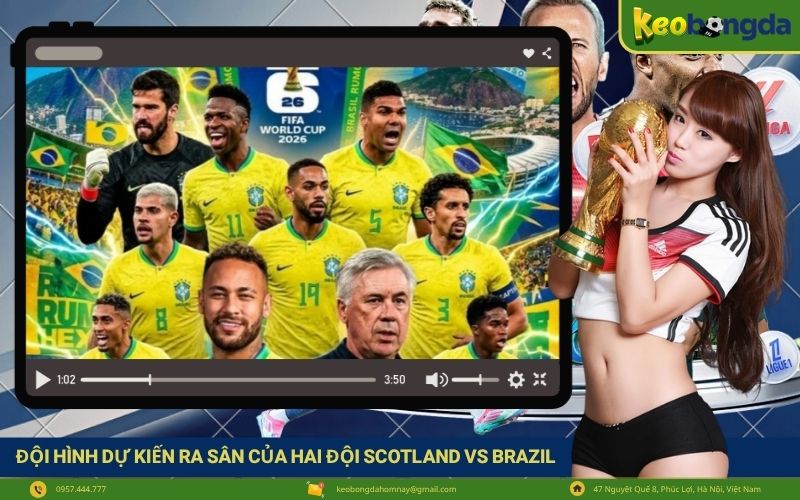 Đội hình dự kiến ra sân của hai đội tuyển Scotland vs Brazil